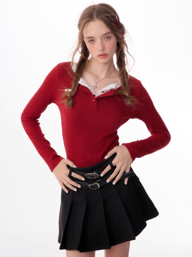 V-neck long-sleeved blouse【s0000006165】