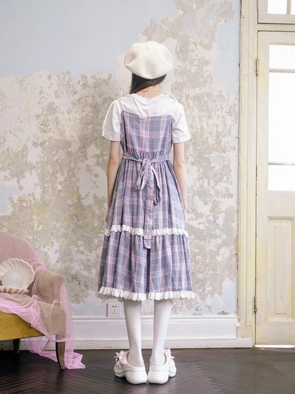 Ribbon Strap Plaid Lace Swing One Piece【s0000003816】