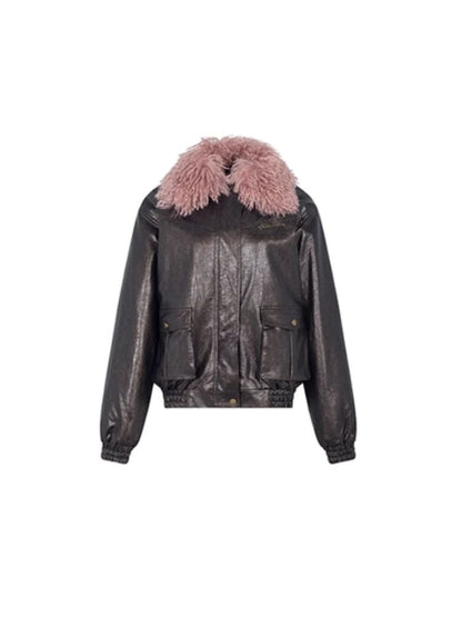 Detachable fur faux leather jacket【s0000004083】