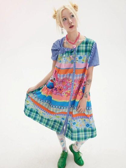 Flower Plaid Hanging Dress【s0000002944】