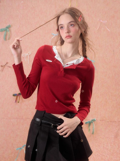 V-neck long-sleeved blouse【s0000006165】