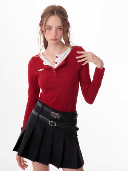 V-neck long-sleeved blouse【s0000006165】