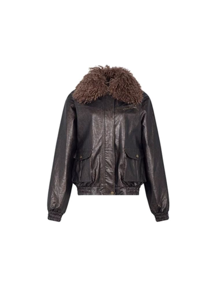 Detachable fur faux leather jacket【s0000004083】