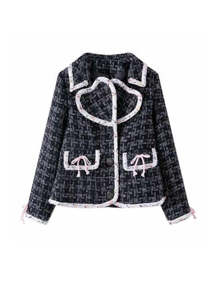 Niche Design Cute Girl Suit Top Japanese Retro Black Small Fragrance Jacke【s0000004268】