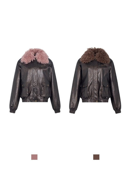 Detachable fur faux leather jacket【s0000004083】