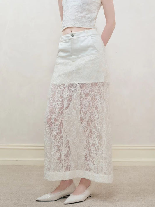 Lace Splicing Semi-sheer Halter Dress【s0000008194】