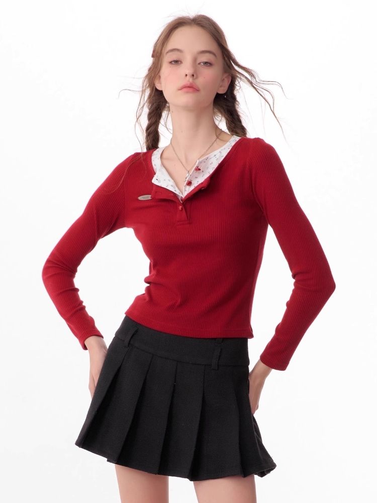 V-neck long-sleeved blouse【s0000006165】