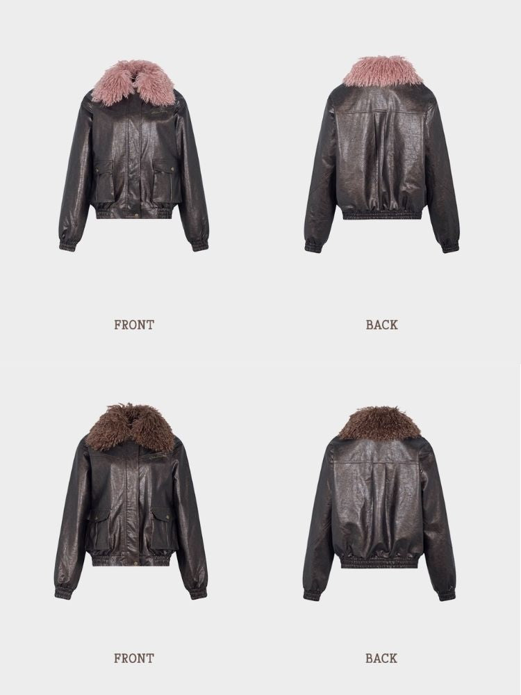 Detachable fur faux leather jacket【s0000004083】