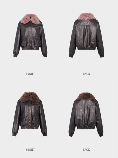 Detachable fur faux leather jacket【s0000004083】