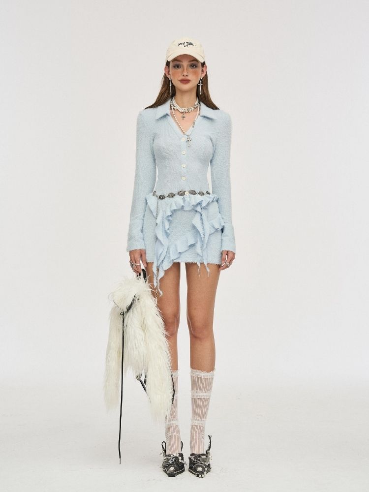 Knit Lapel Cardigan Top Wrap Hip Short Skirt【s0000006373】