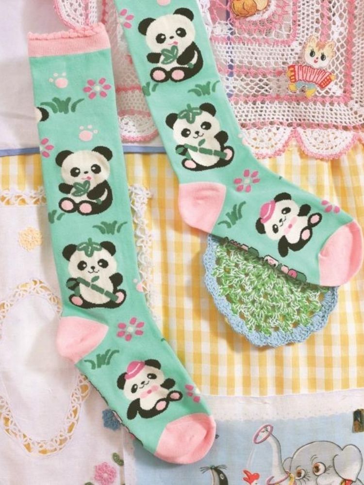 Panda Mint Green Mid Calf Socks【s0000006108】 