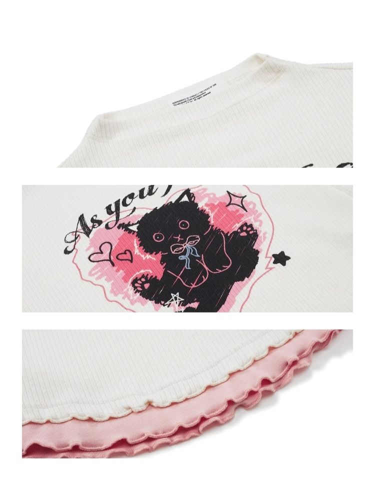 Slim Waist Splicing Design Short Long Sleeve T-Shirt【s0000006306】