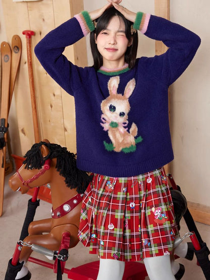 Red plaid Christmas pleated skirt【s0000005347】