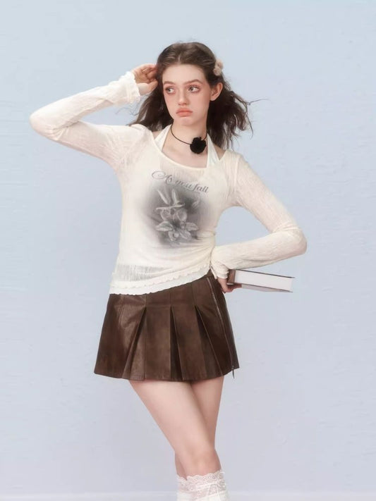 Two Pieces Layered Knit Long Sleeve T-Shirt【s0000006307】