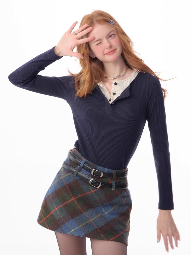 V-neck long-sleeved blouse【s0000006165】