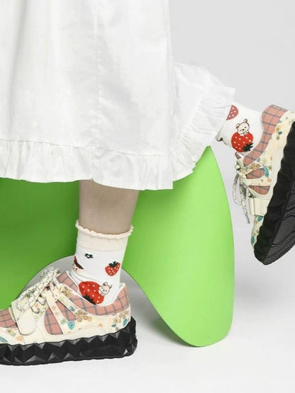 Flower and plaid platform shoes【s0000002115】