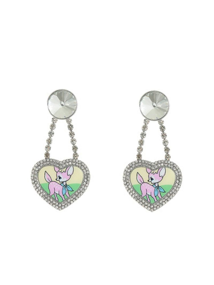 Cartoon deer studded rhinestone ear clip / earrings / necklace【s0000002111】