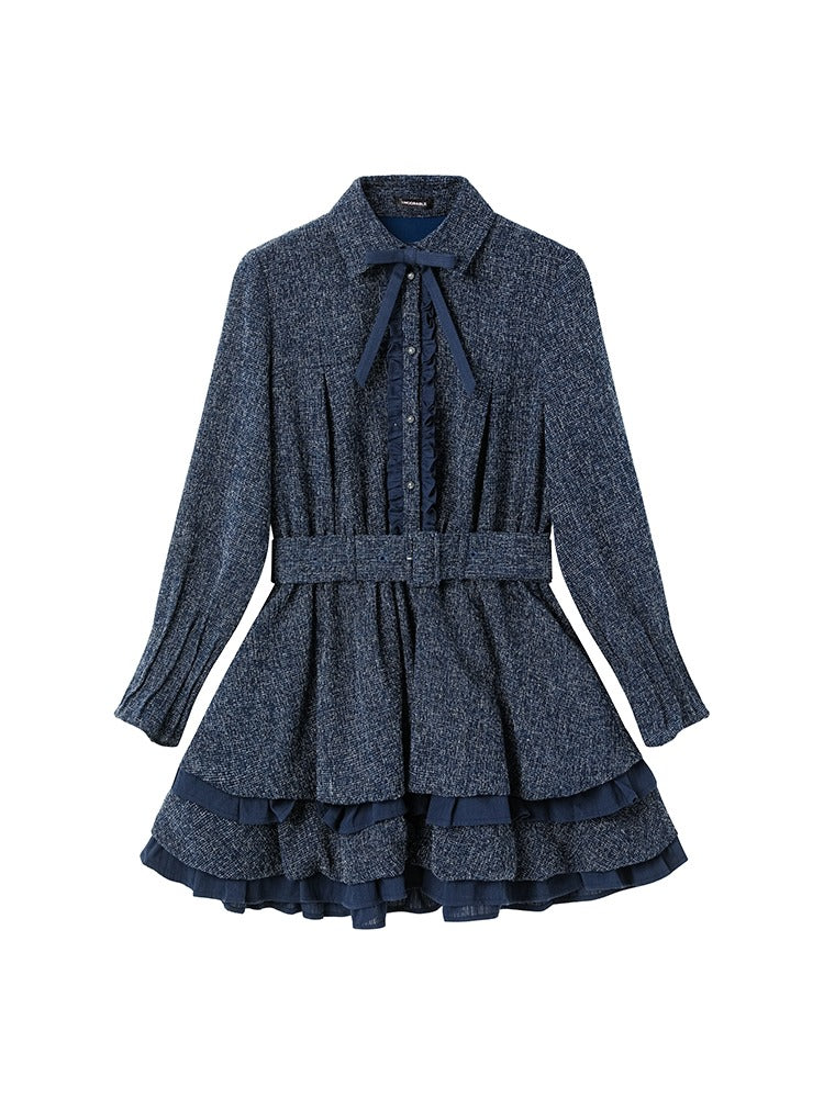 Elegant Bowtie Ruffle Pleated Dress【s0000004363】