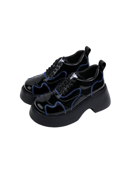 Cool Punk Blue Stitch Lather Platform Shoes [s0000003441]