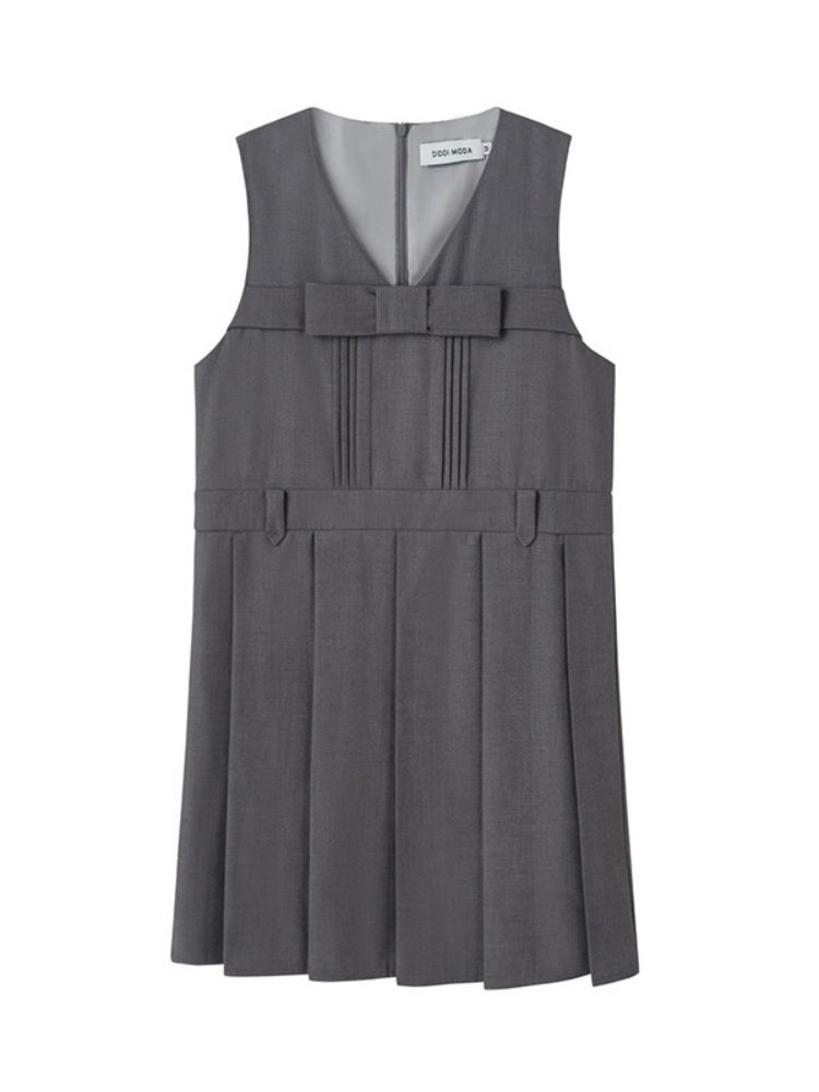 Bow Tie College Style Sleeveless V-neck One Piece【s0000003200】