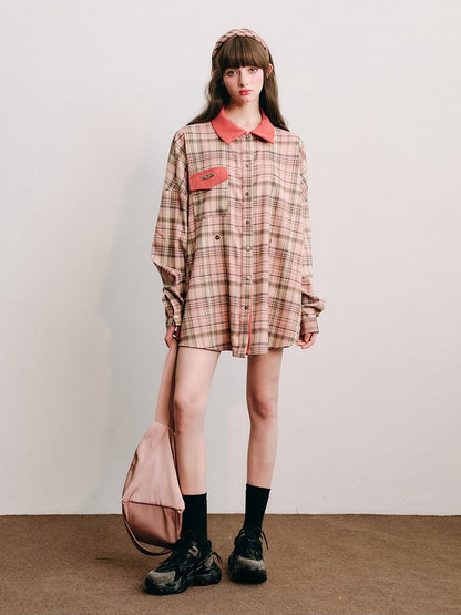 Loose Plaid Shirt & Pleated Mini Skirt【s0000003852】