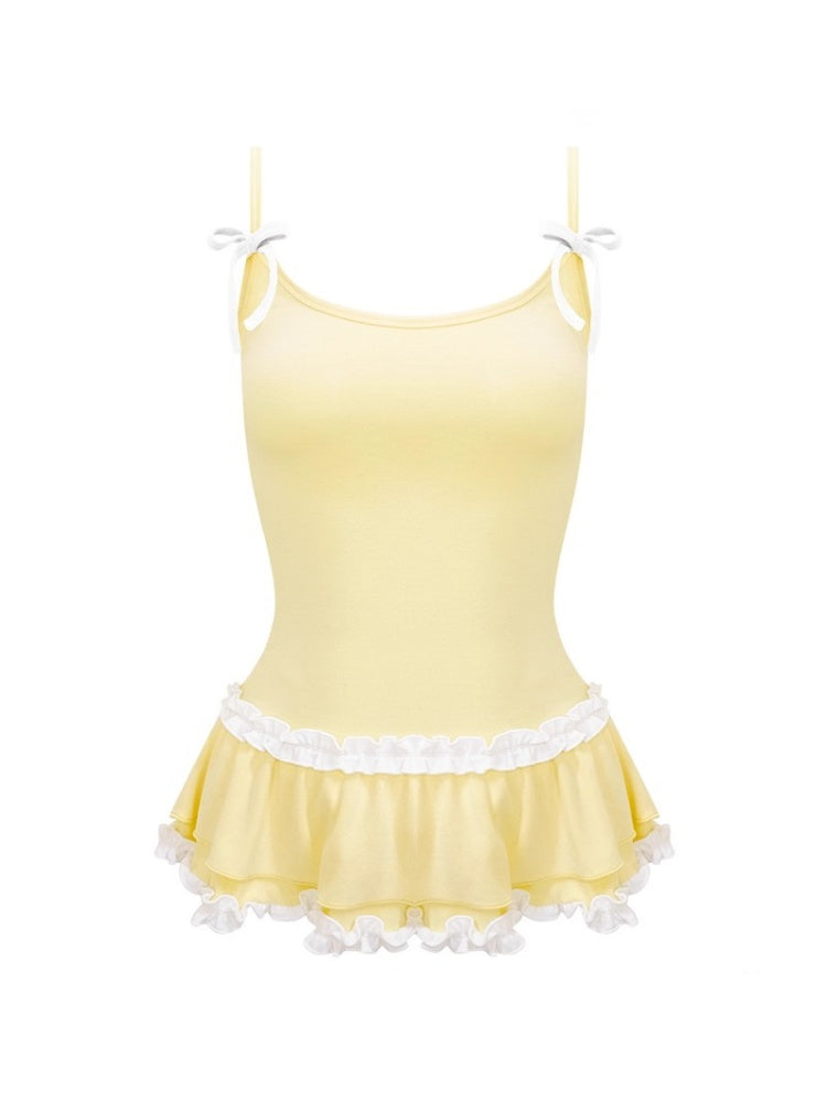 Ruffle Lace Pleated Hem Bow Camisole【s0000013008】