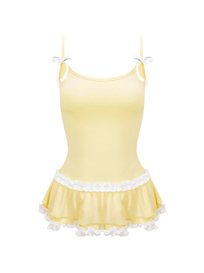 Ruffle Lace Pleated Hem Bow Camisole【s0000013008】