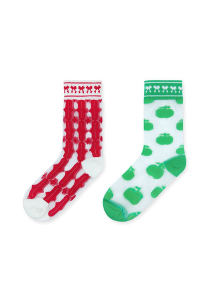 Set of two pairs of red and green cute socks【s0000002081】