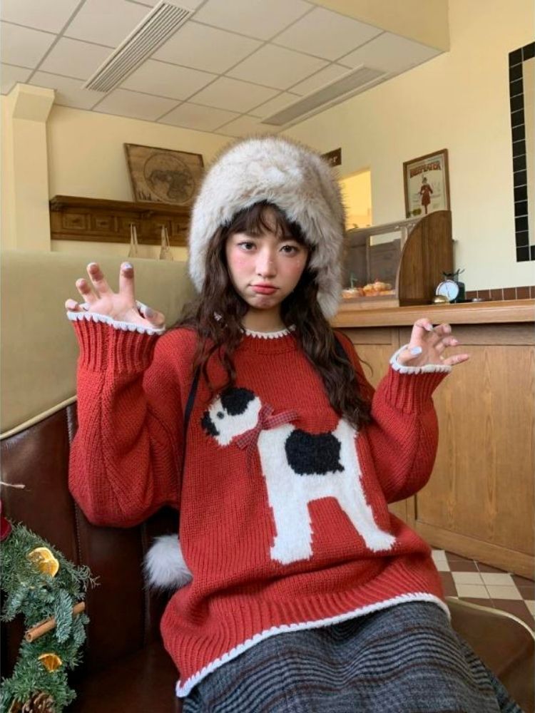 Bow Spotted Dog Knit Sweater【s0000005869】