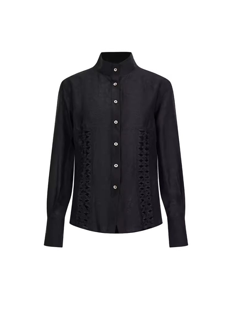 Standing Collar Design Niche Tencel Shirt【s0000006387】