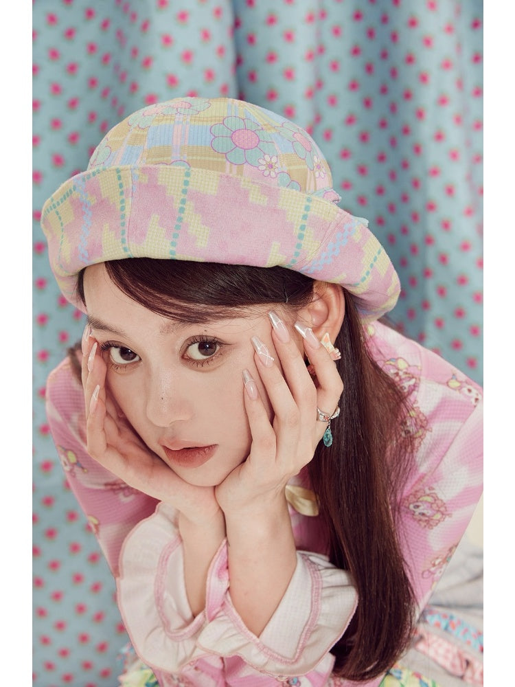 Shimizu Illustration Plaid/Flower Pattern Reversible Hat【s0000003655】