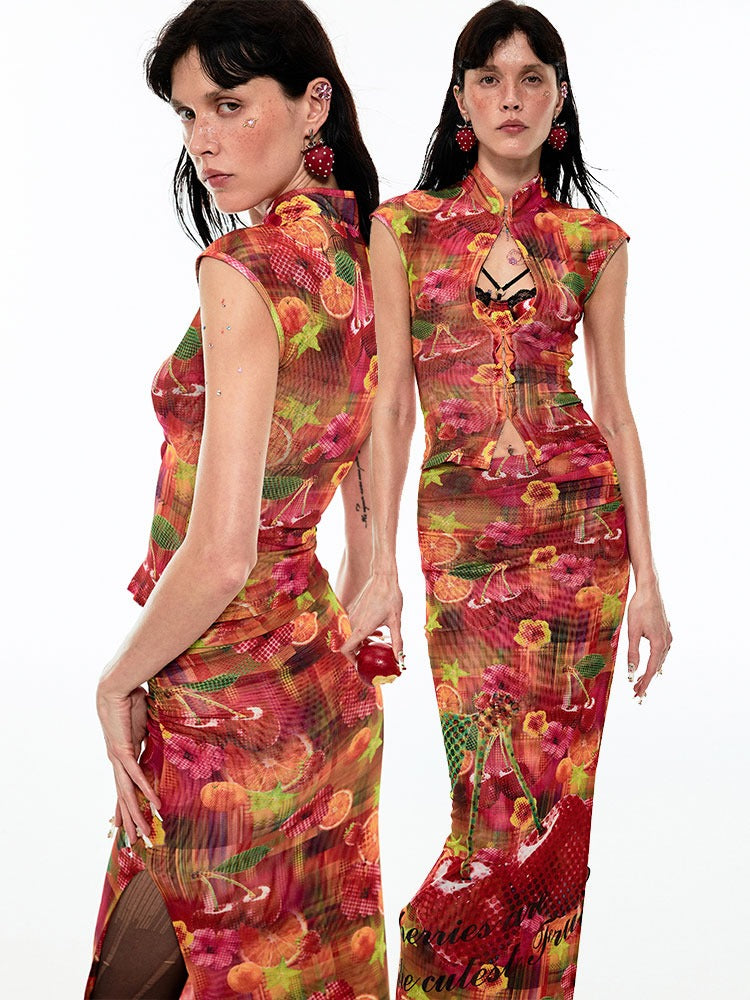 Summer Fruit Print Millennial Cheongsam Set [S0000009151]