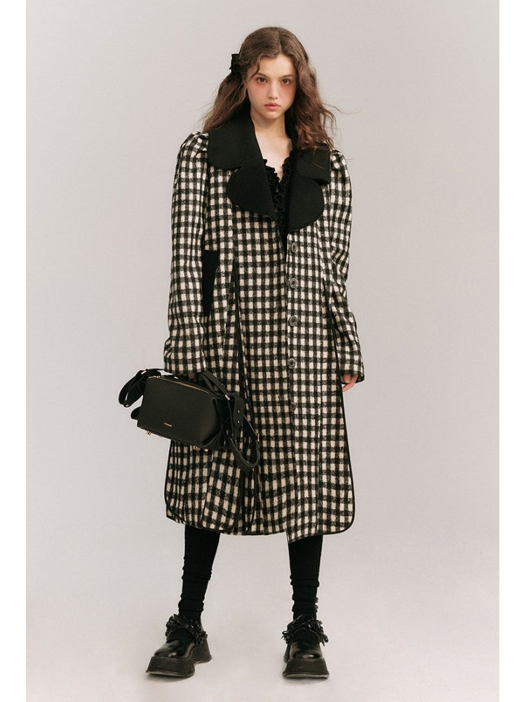 Monotone Plaid Loose Wool Coat【s0000003858】