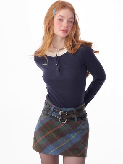 V-neck long-sleeved blouse【s0000006165】