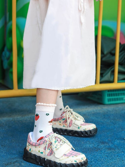 Flower and plaid platform shoes【s0000002115】