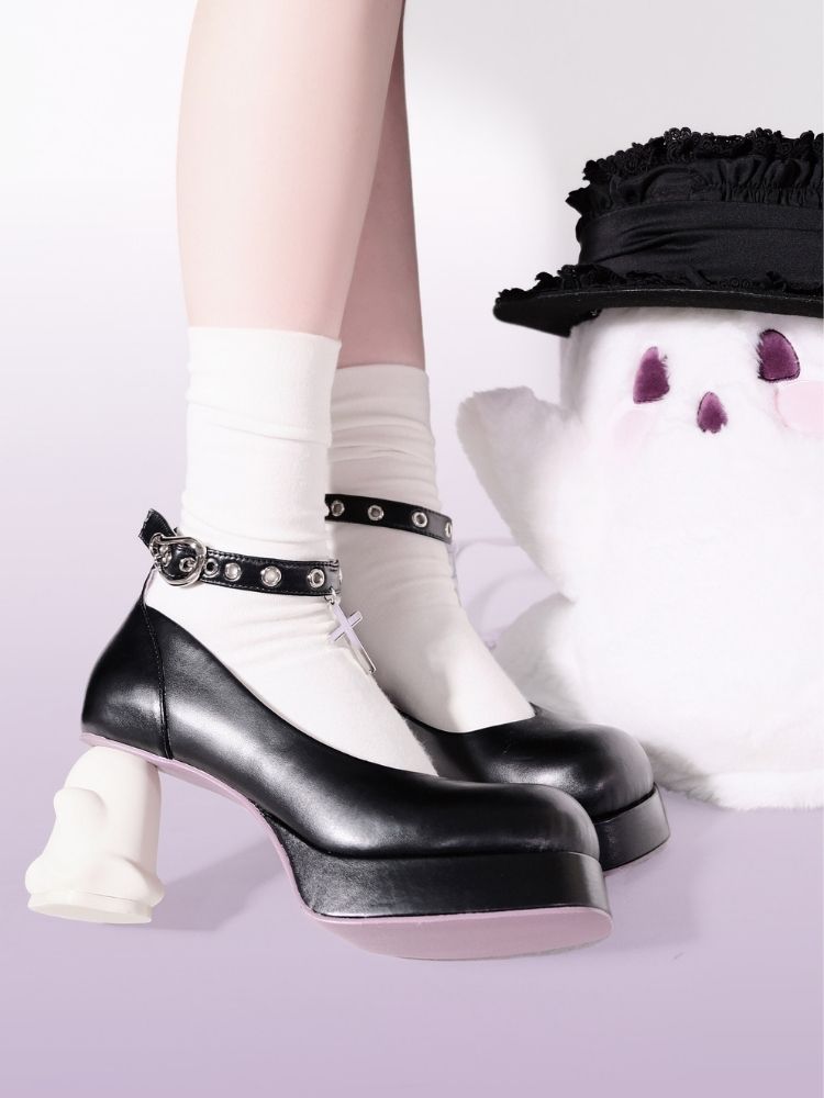 With Cross Ankle Strap Ghost Heel Pumps【s0000002546】