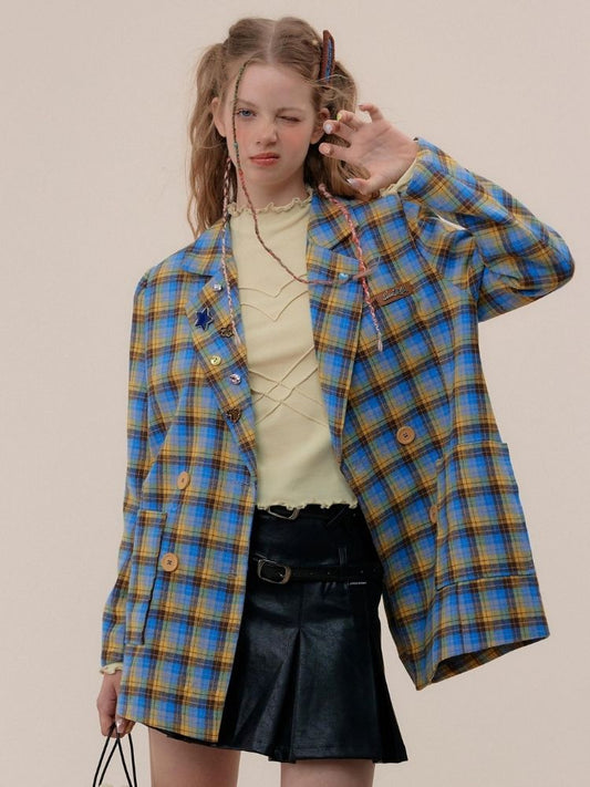 Retro check casual suit jacket【s0000003765】