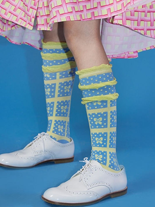 Ribbon dot check pattern socks 3-piece set【s0000002099】 