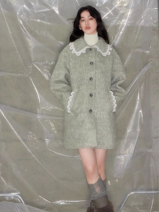 Hand-woven lace Retro Lapel Coat [s0000004866]