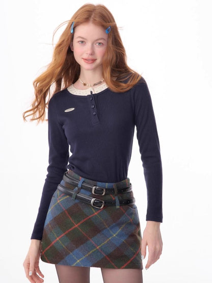 V-neck long-sleeved blouse【s0000006165】