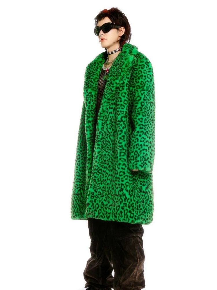 Leopard print long fur coat and hat【s0000004450】