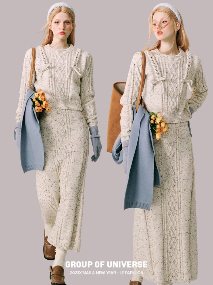 Braided Color Dot Knit Sweater Half Skirt【s0000005609】