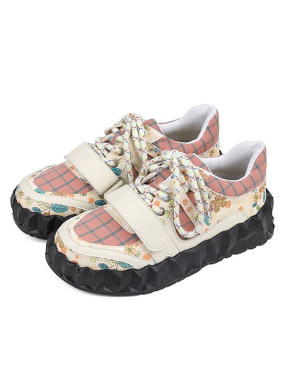 Flower and plaid platform shoes【s0000002115】