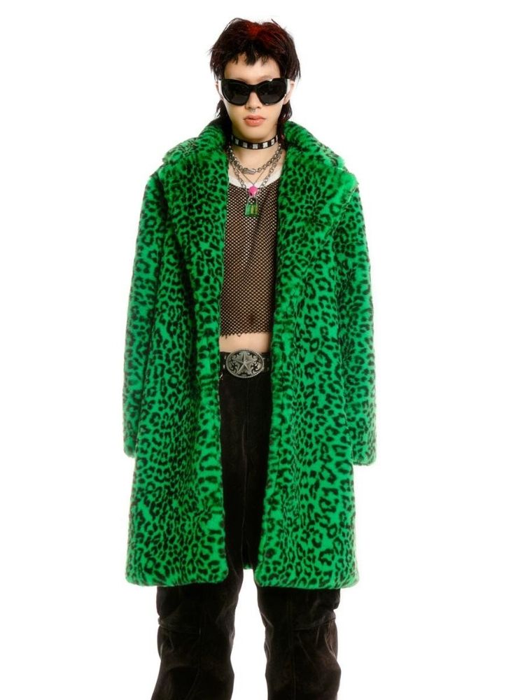 Leopard print long fur coat and hat【s0000004450】