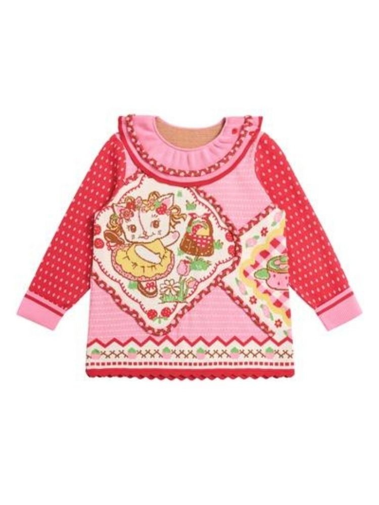 Strawberry jacquard pullover sweater【s0000003728】