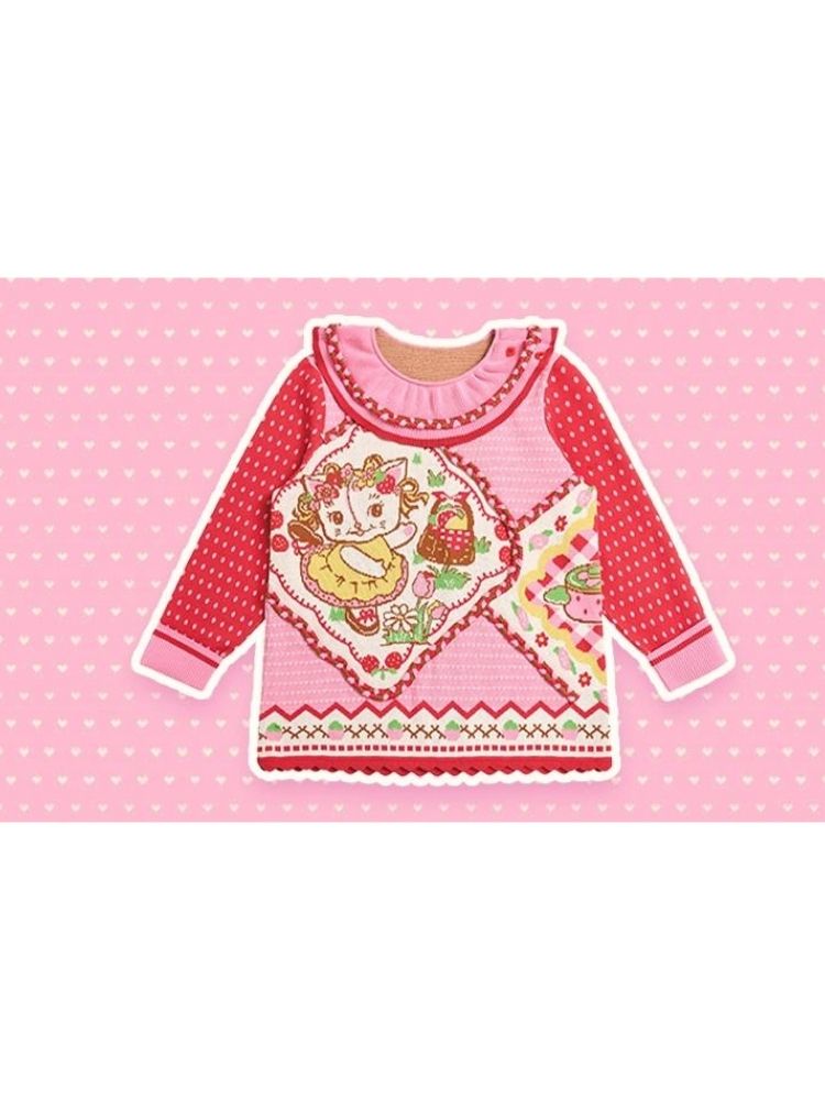 Strawberry jacquard pullover sweater【s0000003728】