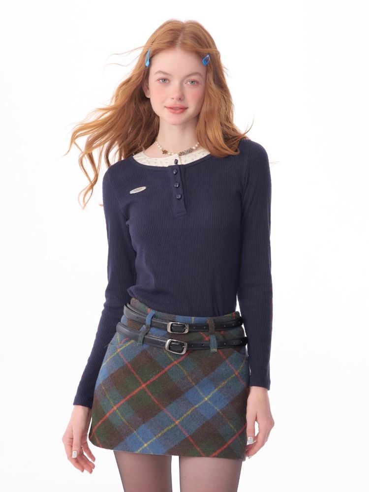 V-neck long-sleeved blouse【s0000006165】