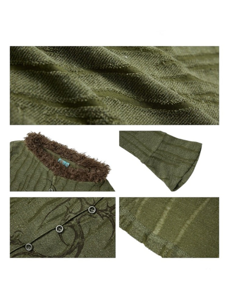 Fur Collar Graphic Print Cardigan【s0000011904】