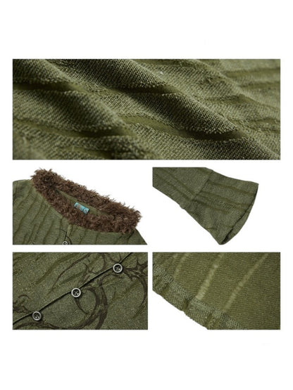 Fur Collar Graphic Print Cardigan【s0000011904】