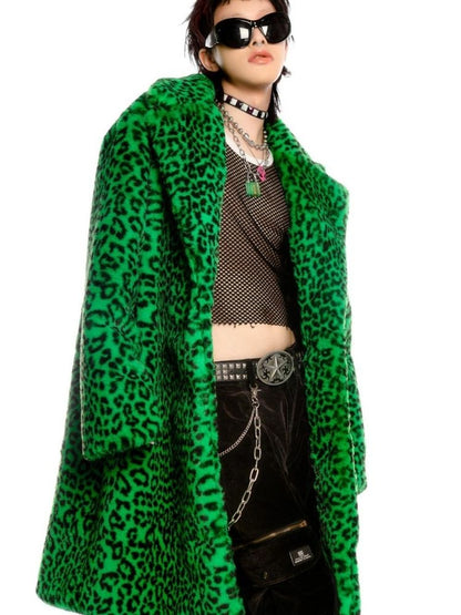 Leopard print long fur coat and hat【s0000004450】